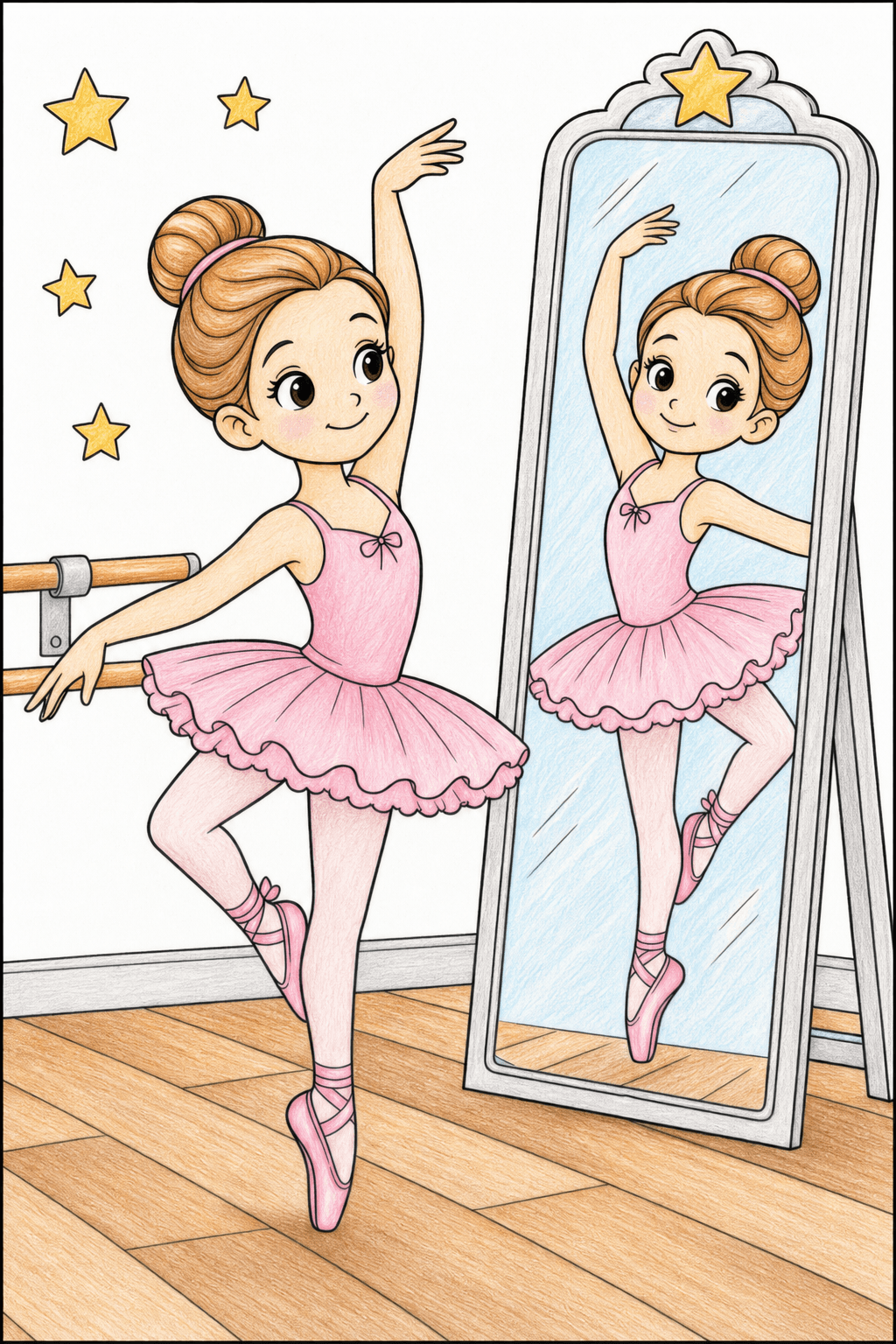 Ballerina Practicing by a Mirror colored-pencil colorized preview