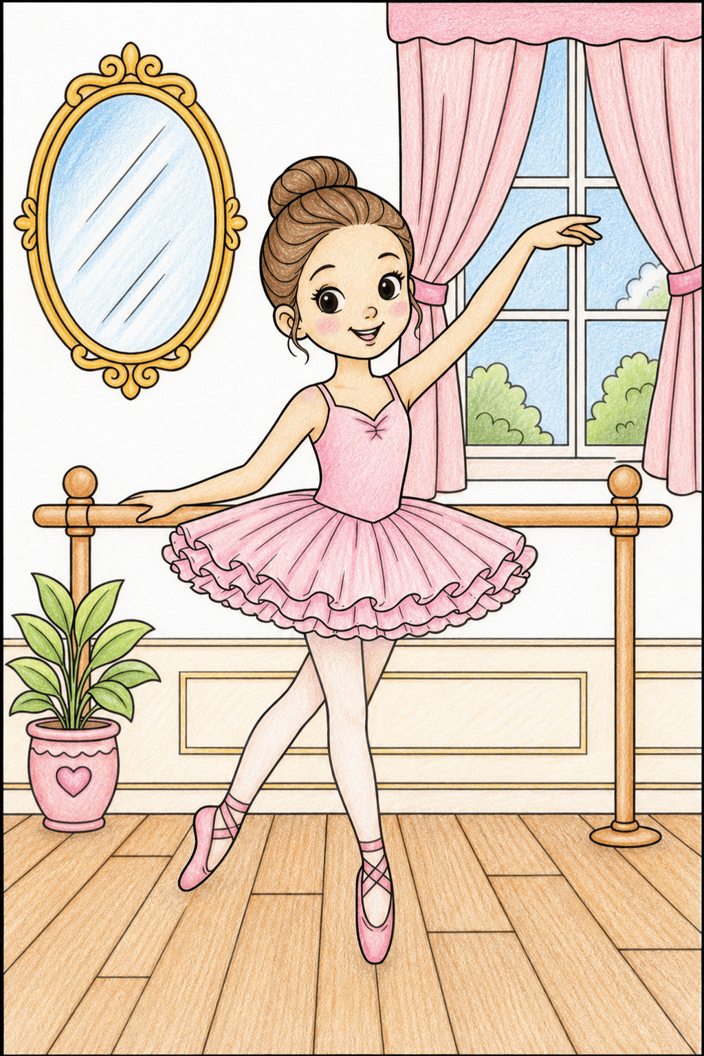 Ballerina Practicing at a Studio Barre colored-pencil colorized preview