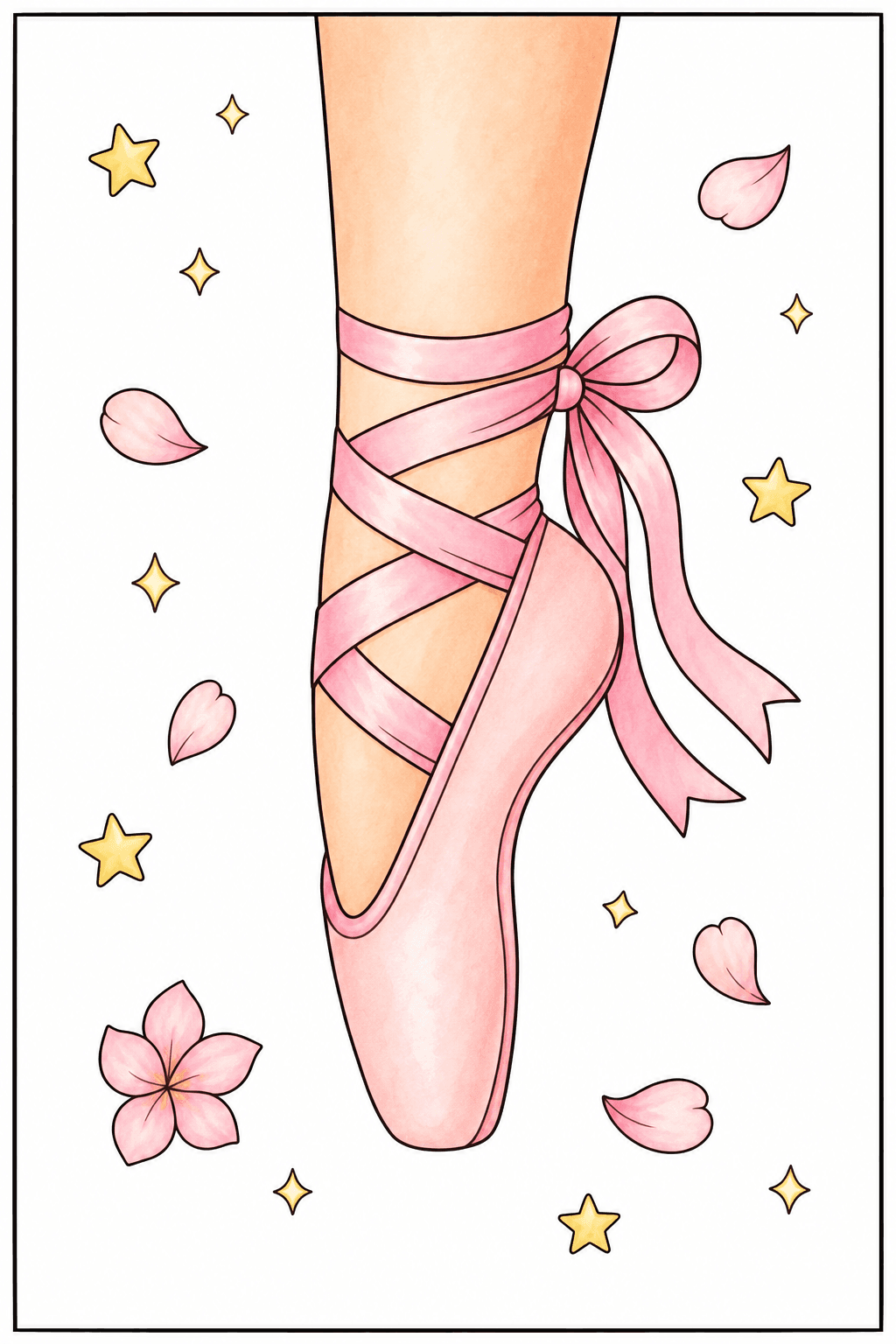 En Pointe Ballet Slipper with Petals storybook colorized preview