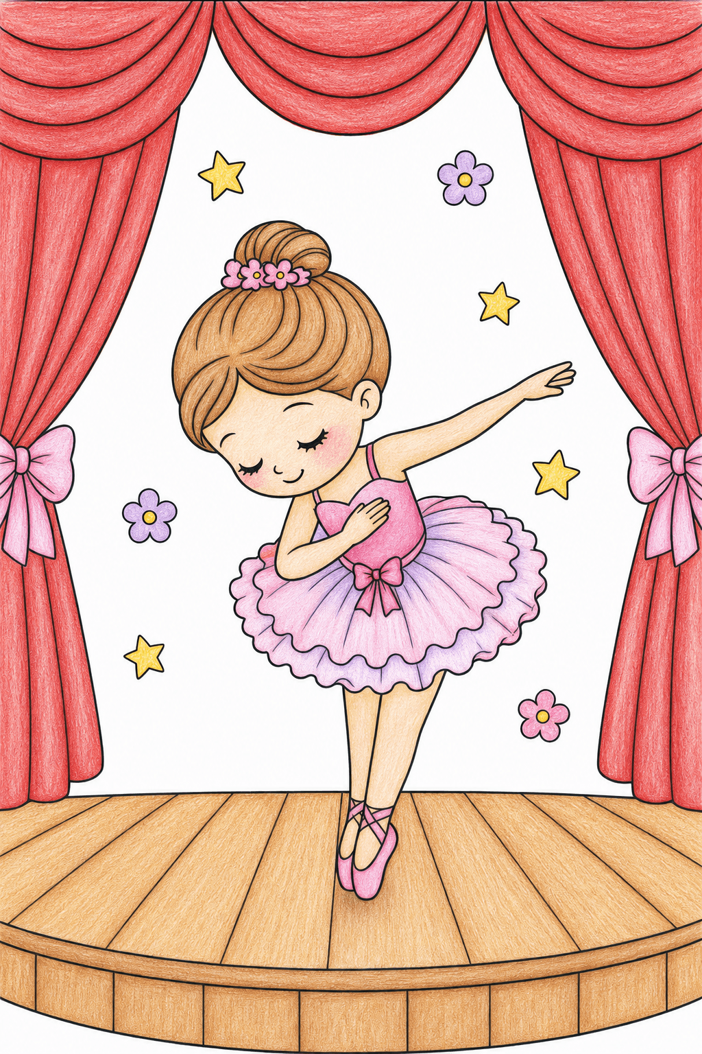 Ballerina Taking a Bow on Stage colored-pencil colorized preview
