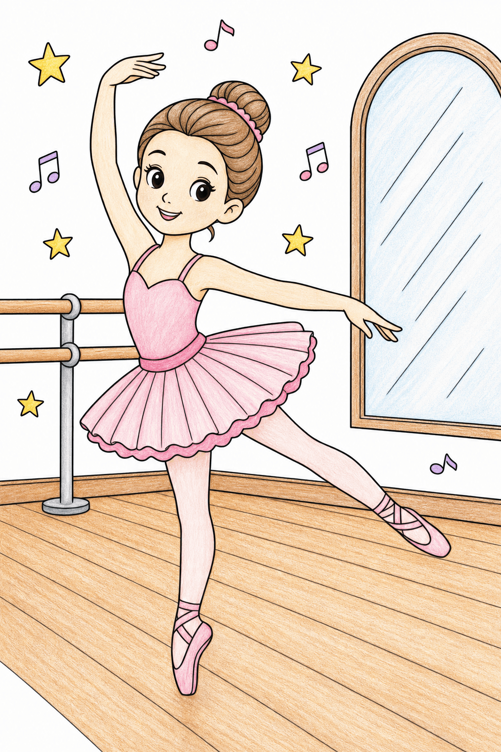 Ballerina Posing in a Dance Studio colored-pencil colorized preview