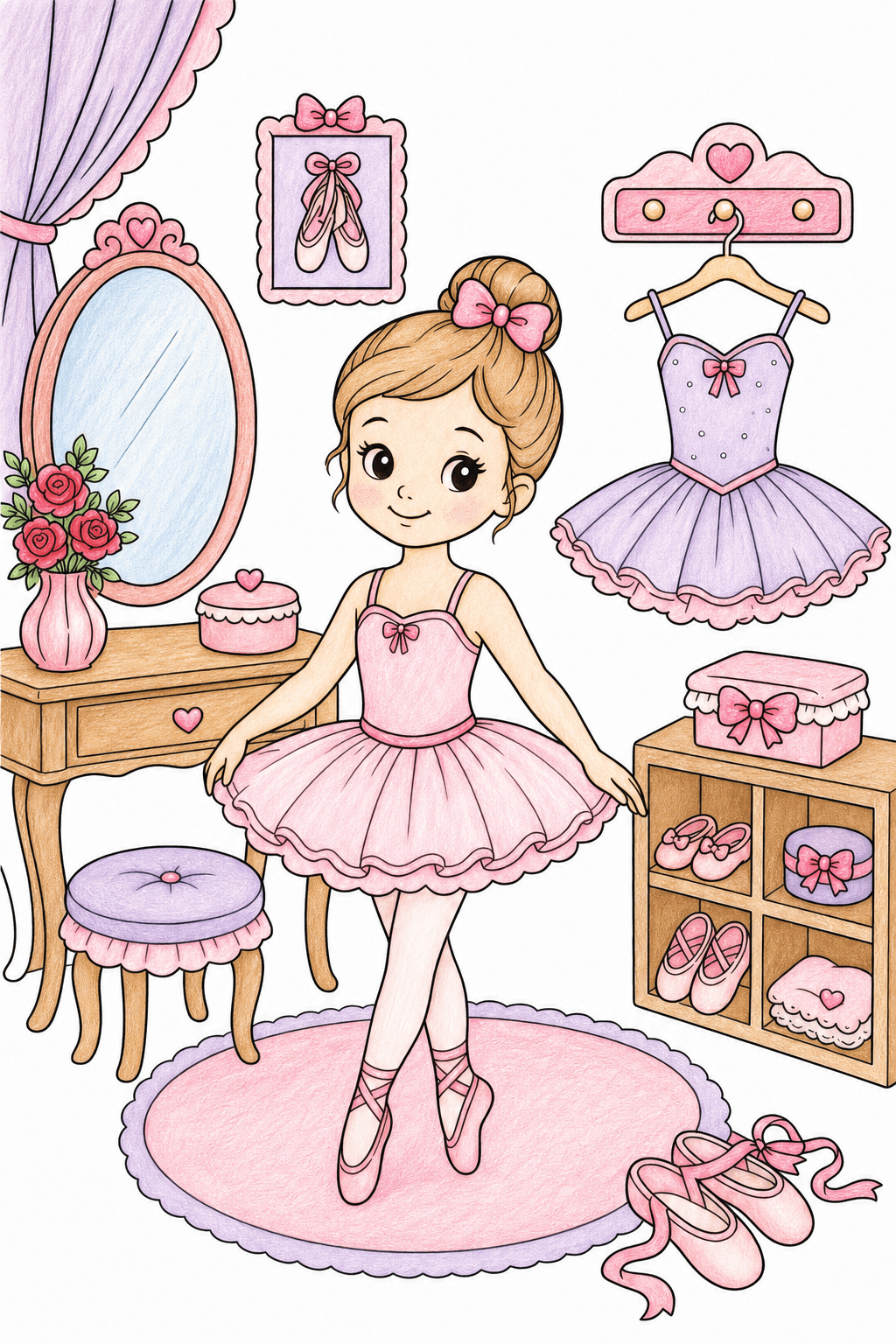 Ballerina in a Tutu in a Dressing Room colored-pencil colorized preview