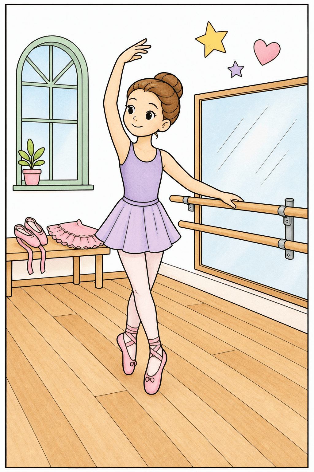 Young Ballerina Practicing at the Barre storybook colorized preview