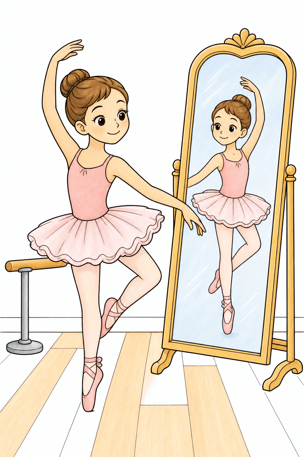 Ballerina Mirror Pose in Dance Studio storybook colorized preview