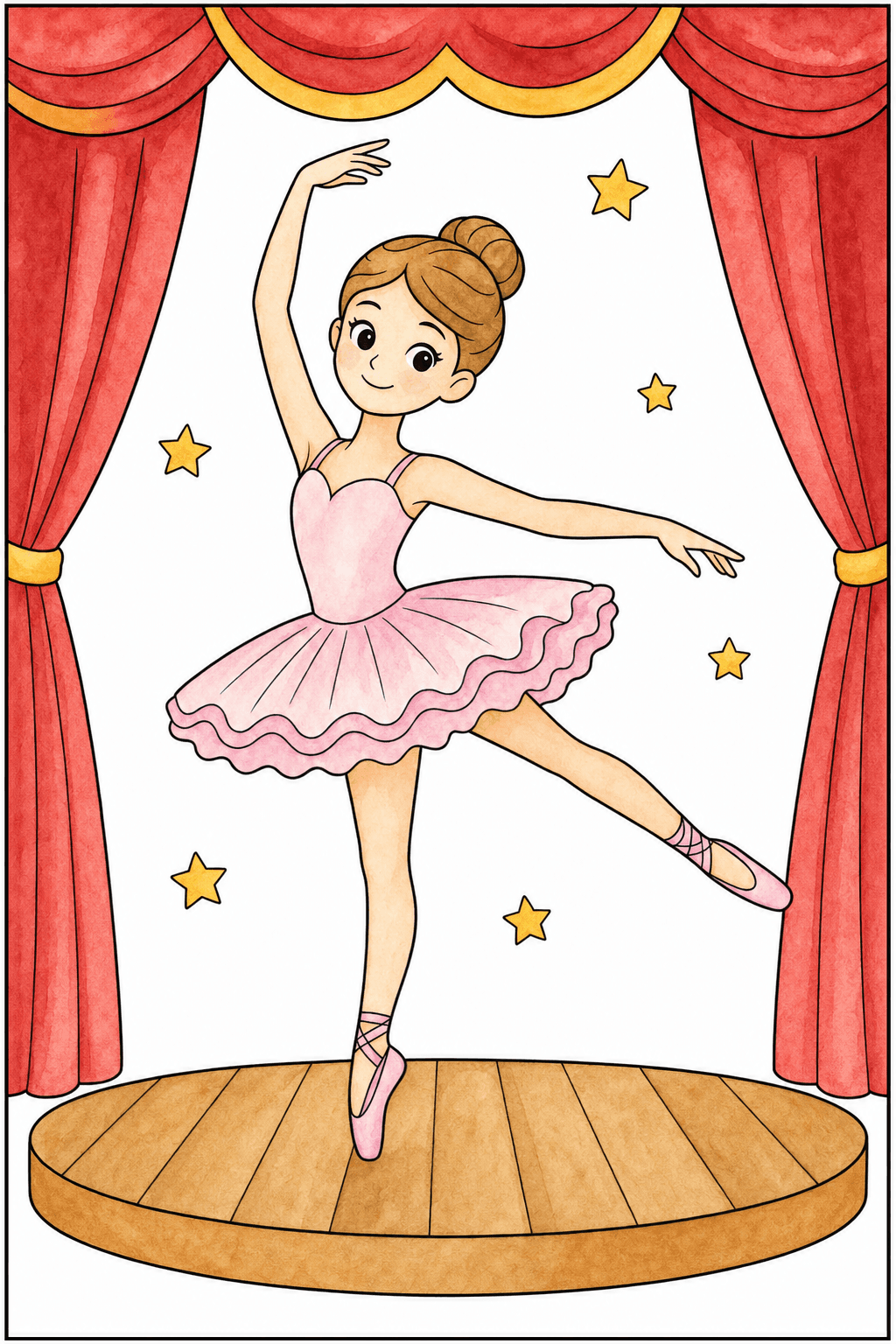 Ballerina Dancing Beneath the Stars watercolor colorized preview