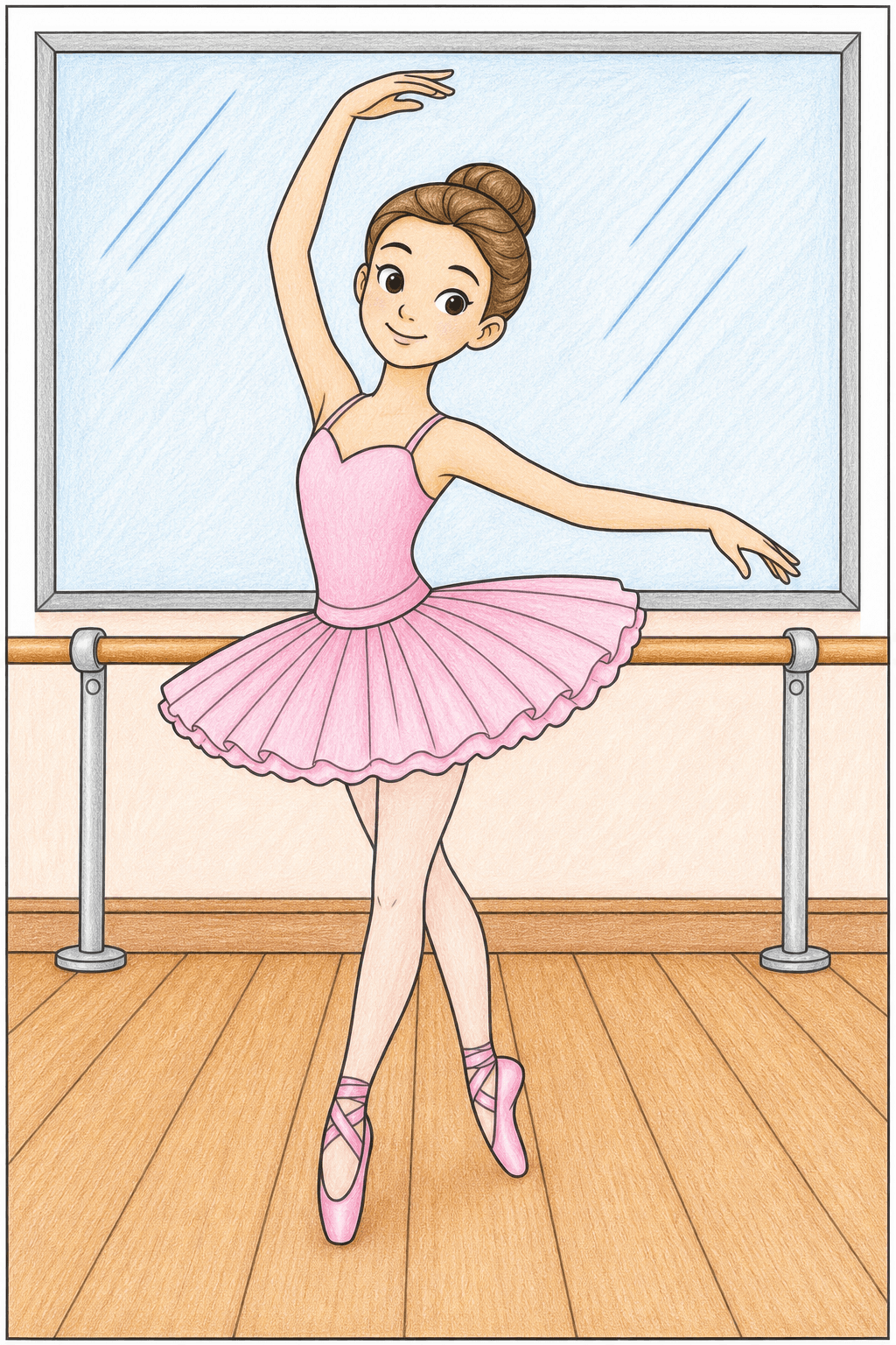 Ballerina Posing in a Dance Studio colored-pencil colorized preview