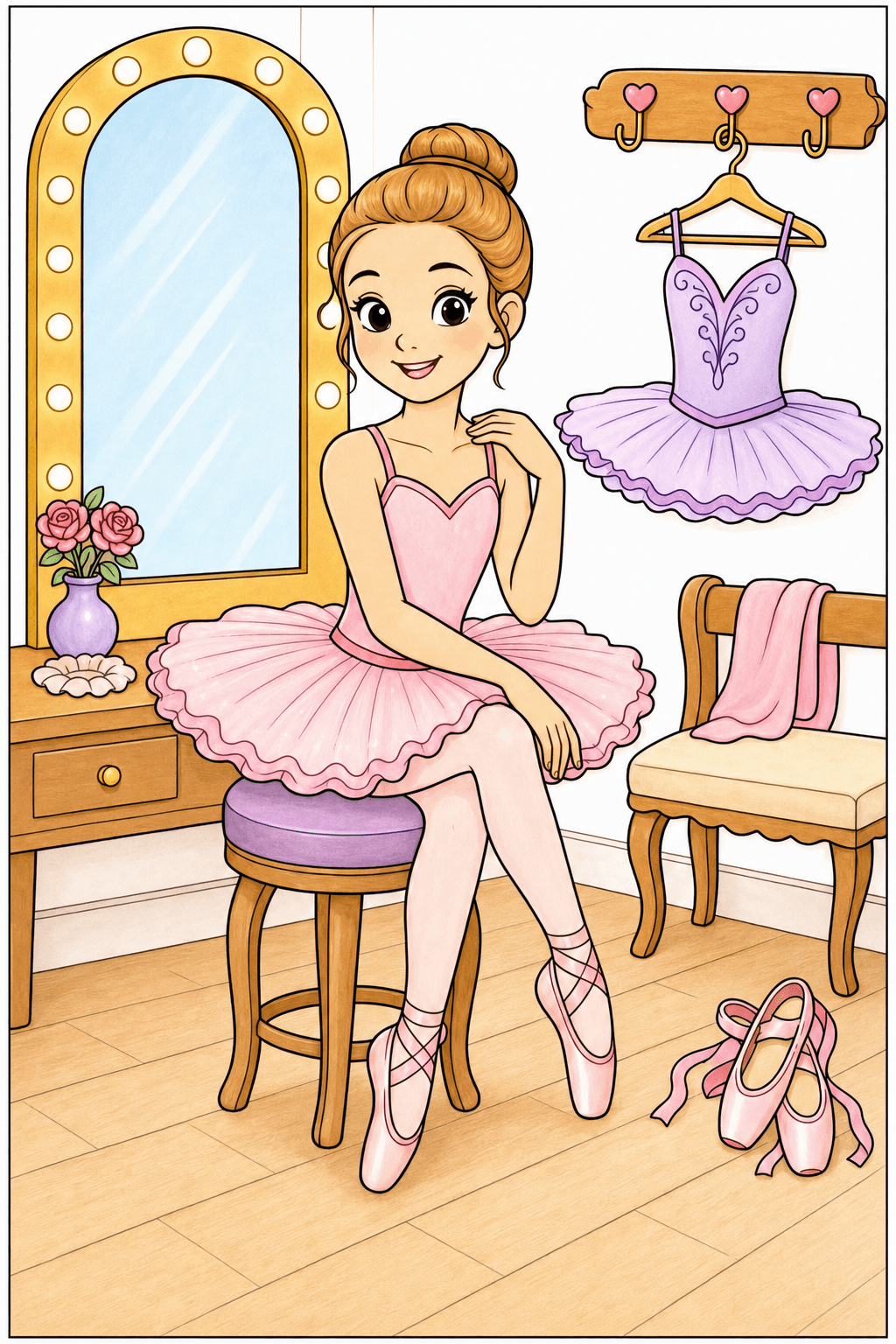 Ballerina Seated in a Dressing Room with a Tutu storybook colorized preview