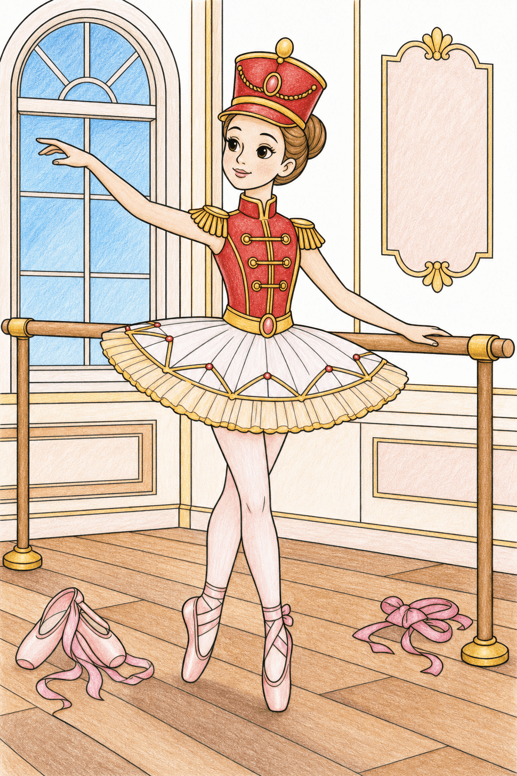 Nutcracker Ballerina Practicing at the Barre colored-pencil colorized preview