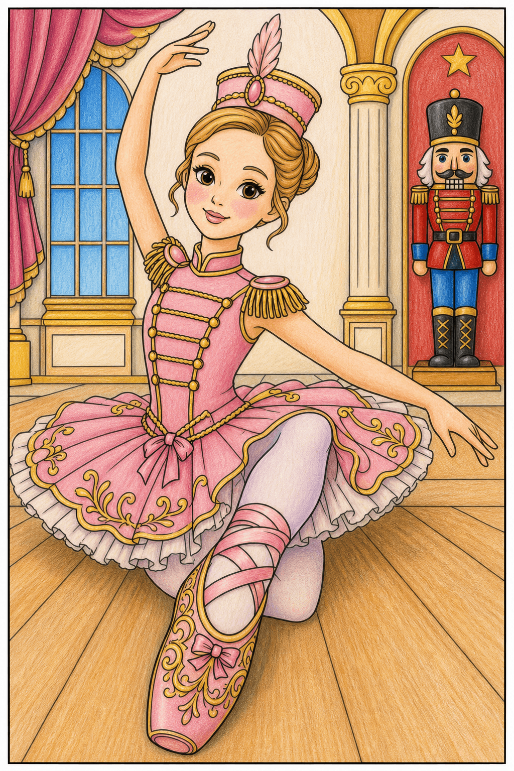 Ballerina with a Foreground Pointe Shoe and Nutcracker colored-pencil colorized preview