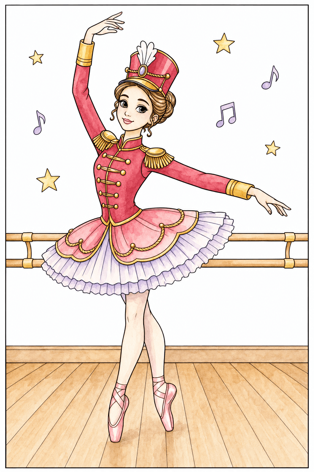 Nutcracker Ballerina Posing on Pointe watercolor colorized preview