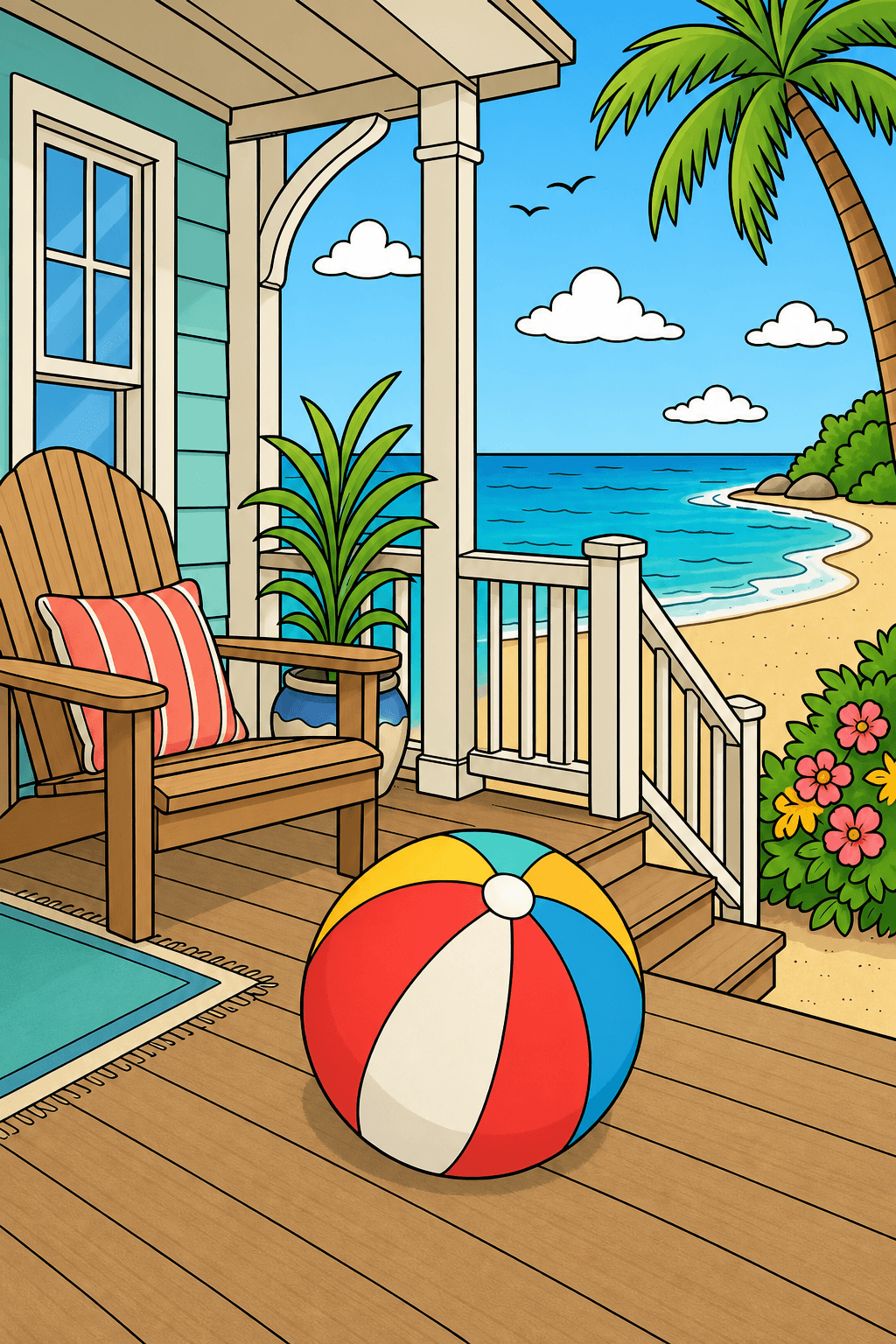 Beach Ball on a Seaside Porch clean-digital colorized preview