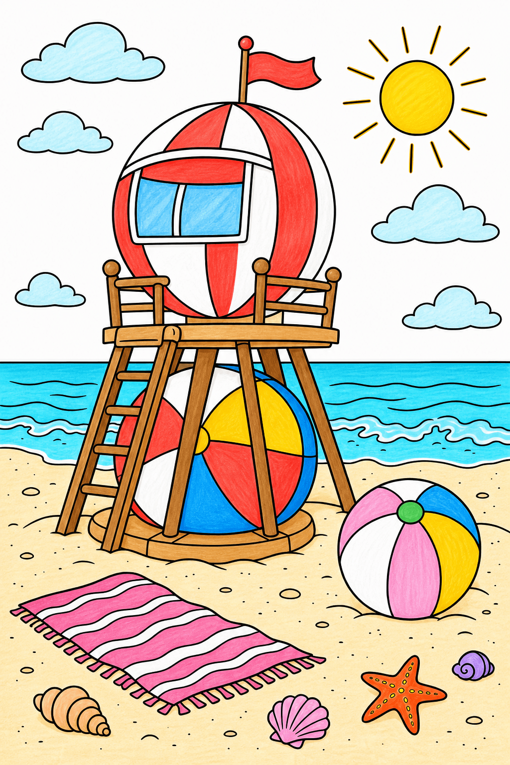 Lifeguard Tower with a Beach Ball Lookout marker colorized preview