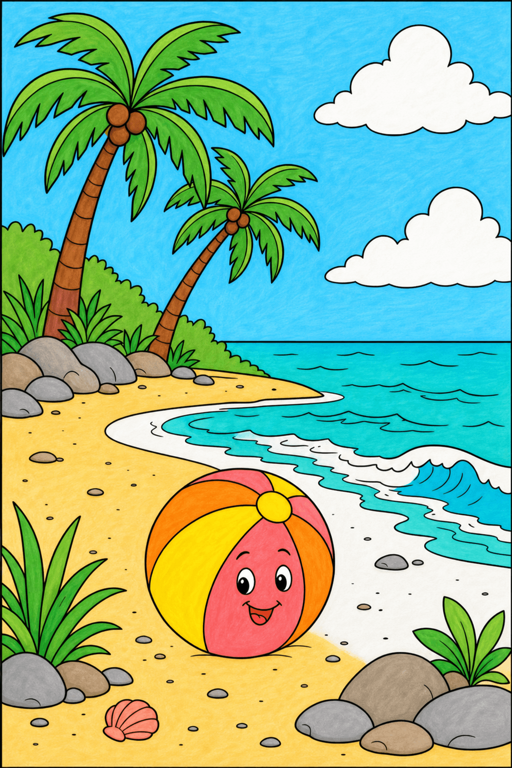 Smiling Beach Ball at a Palm Cove marker colorized preview