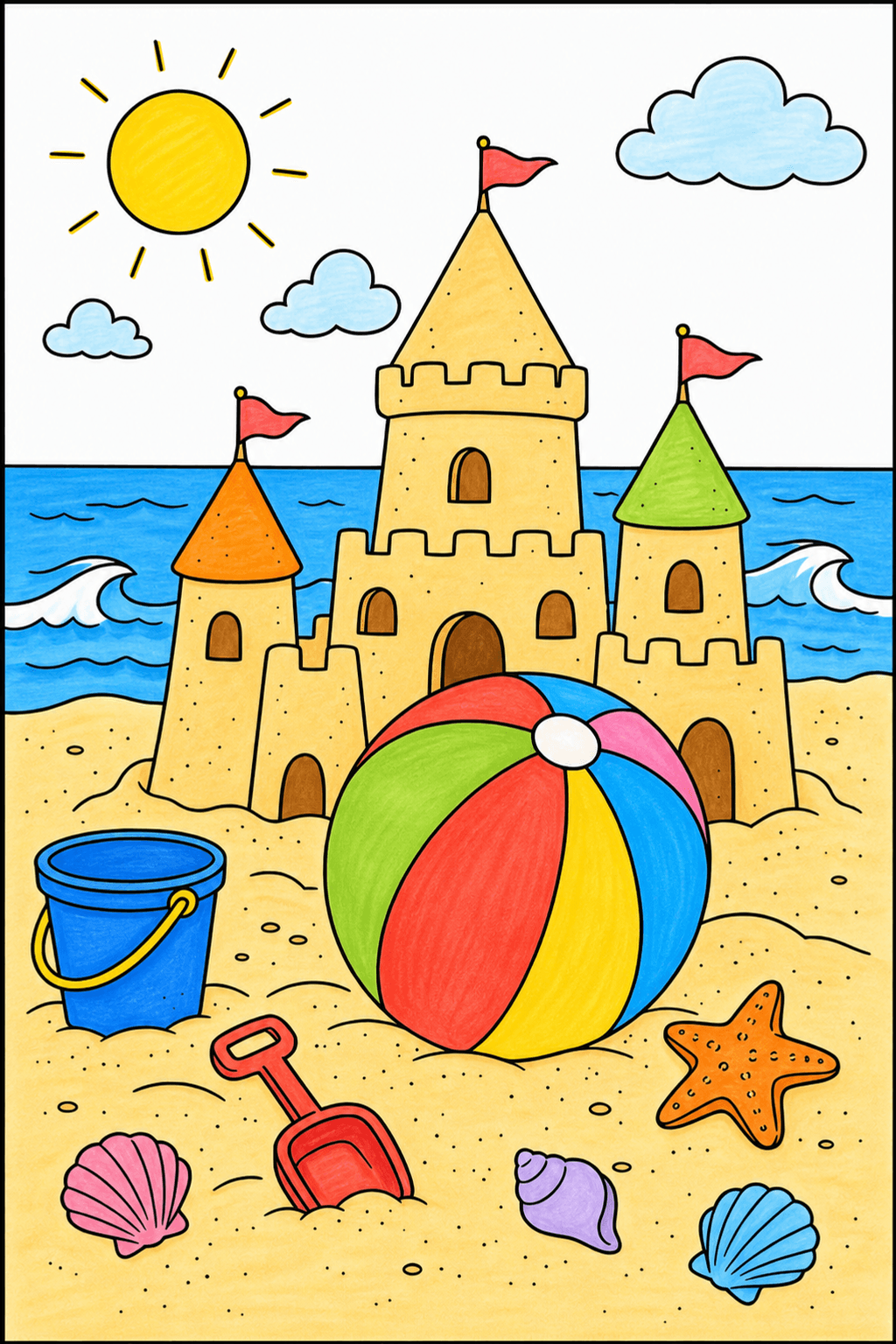 Beach Ball in Front of a Sandcastle marker colorized preview