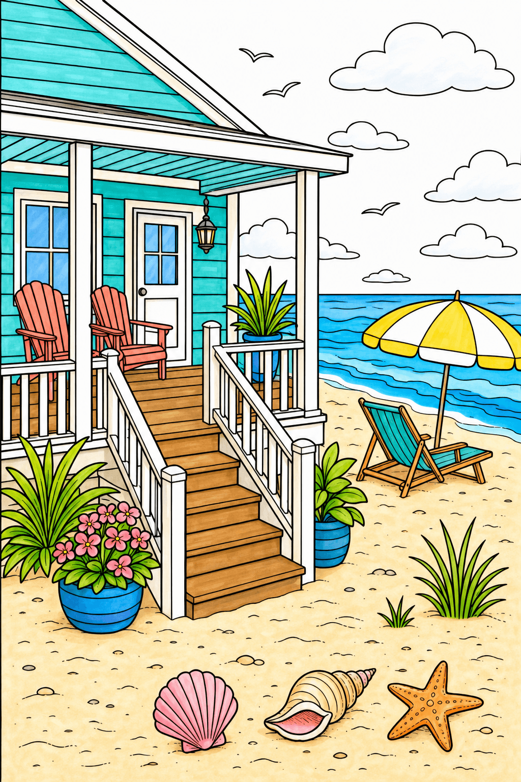 Beach House Porch Overlooking the Ocean marker colorized preview
