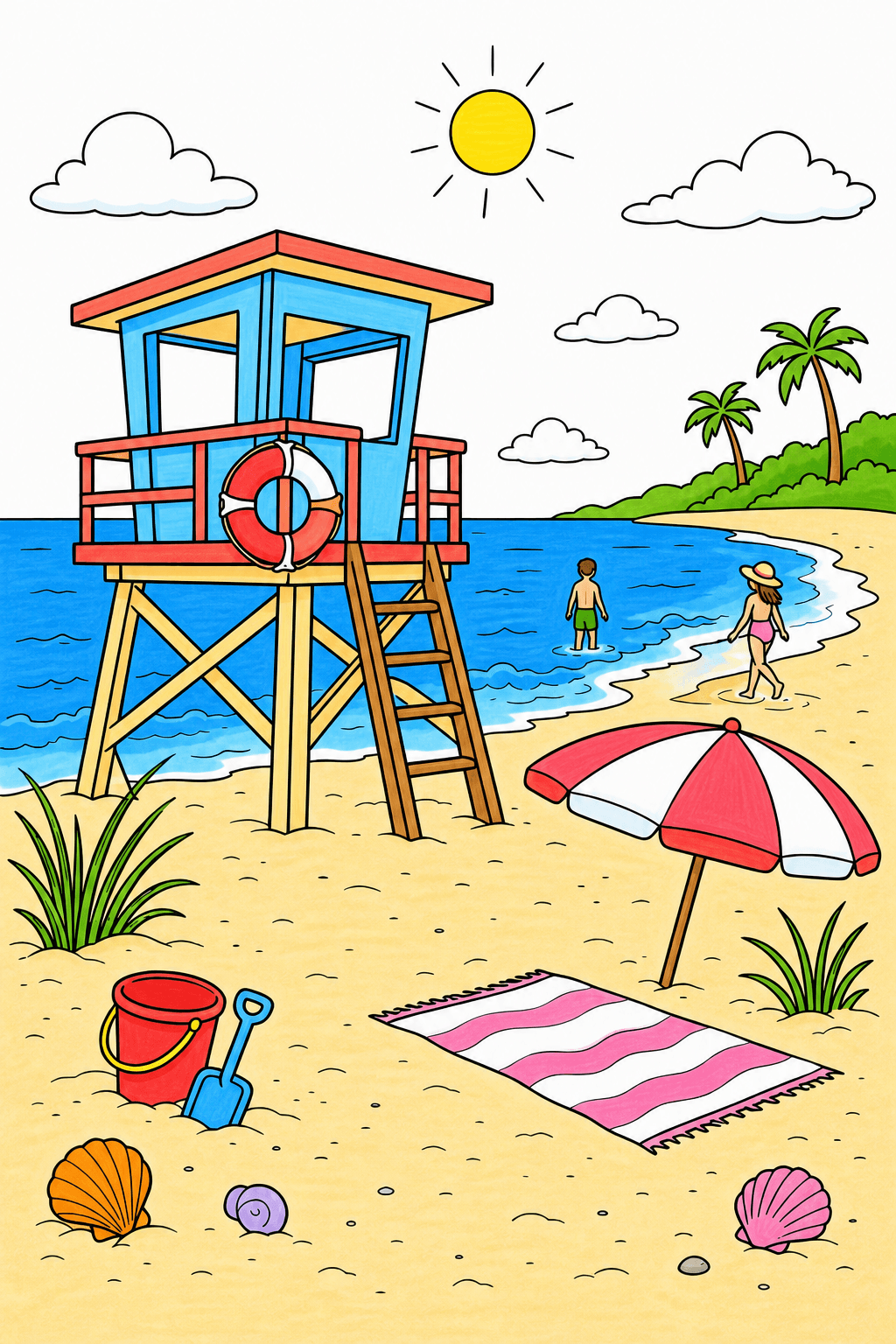 Lifeguard Stand on the Beach Coloring Page marker colorized preview