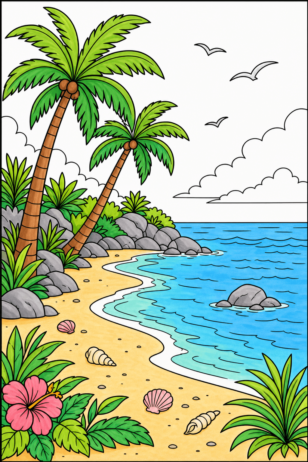 Palm Cove Shoreline with Seashells marker colorized preview