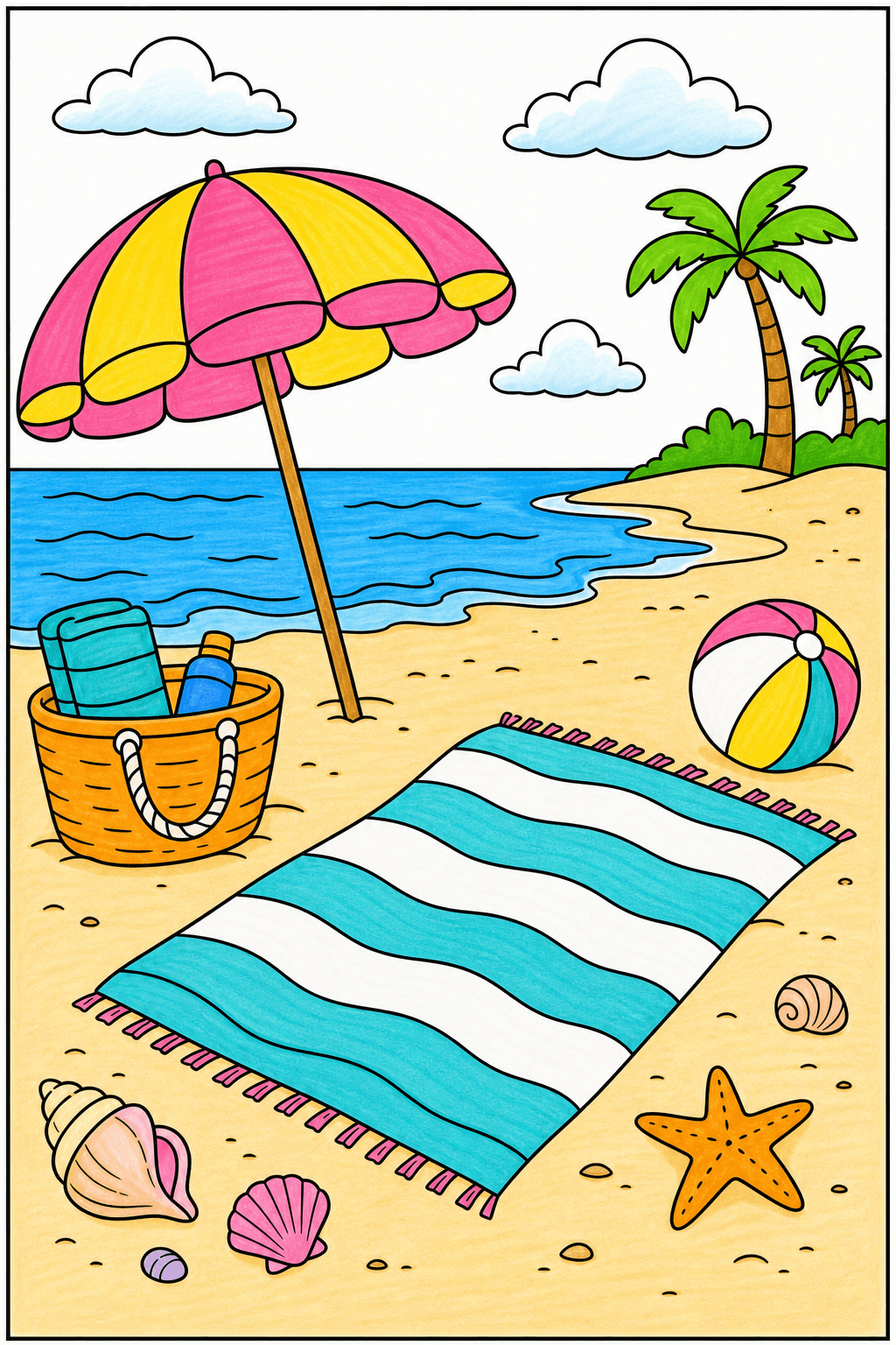 Beach Towel and Bag Coloring Page marker colorized preview