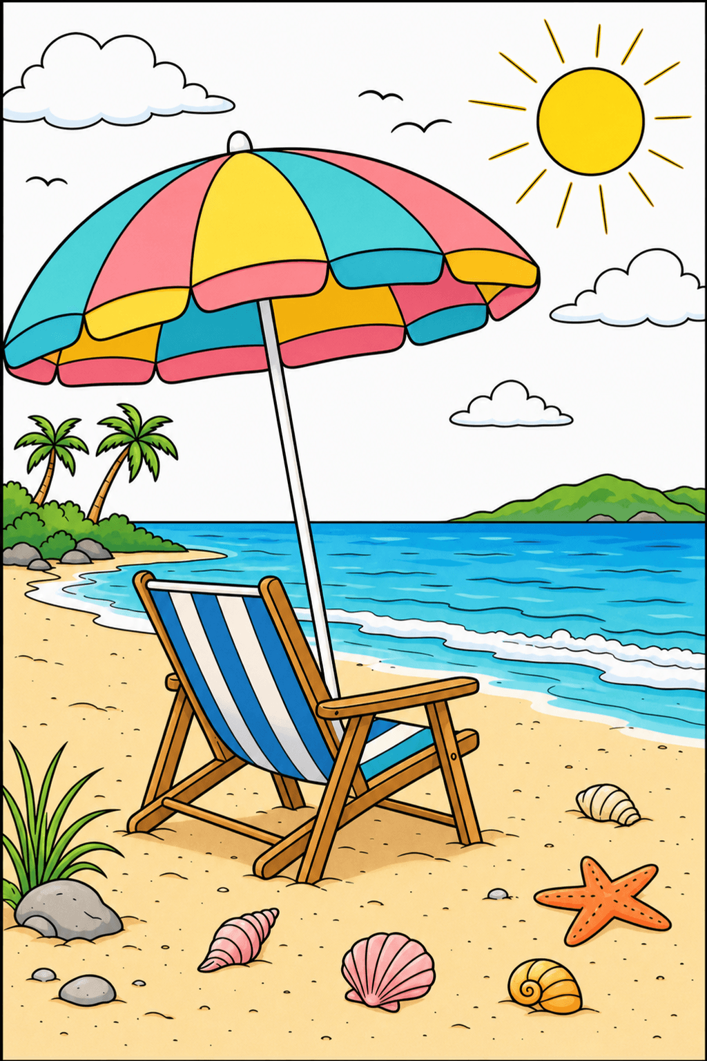 Beach Chair Under a Striped Umbrella clean-digital colorized preview