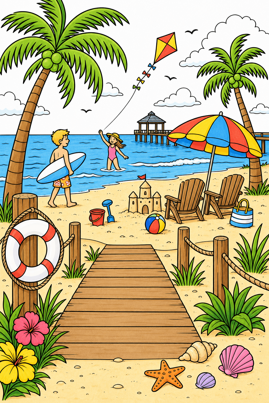 Summer Beach Scene from the Boardwalk marker colorized preview