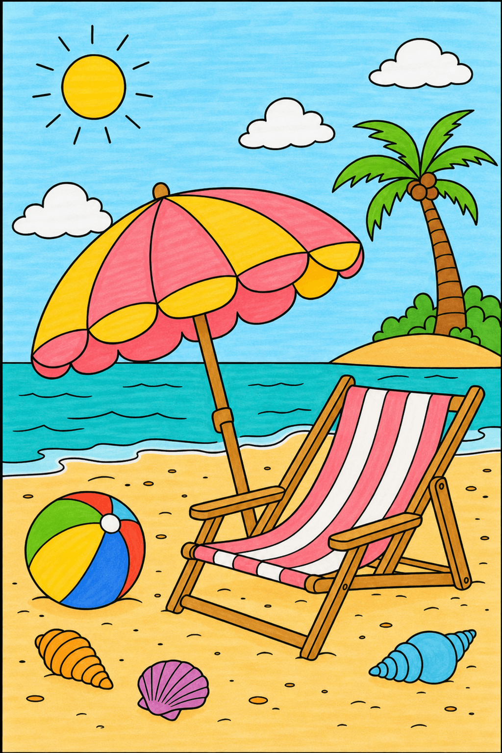 Beach Chair Under an Umbrella marker colorized preview