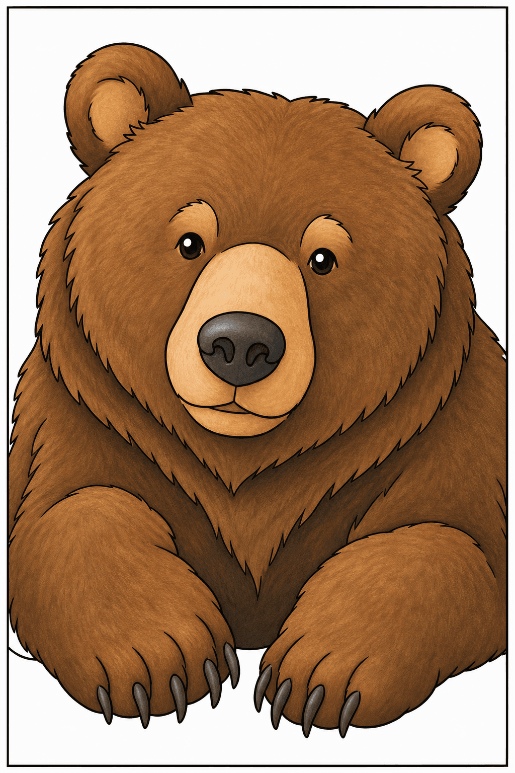 Brown Bear Close-Up with Large Paws storybook colorized preview