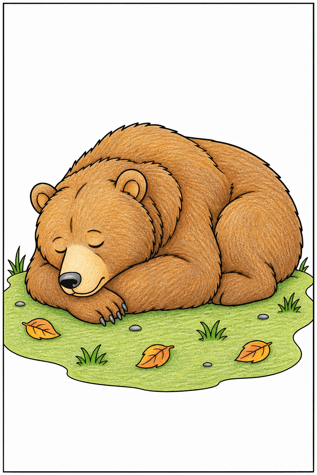 Sleeping Brown Bear on a Grassy Patch colored-pencil colorized preview