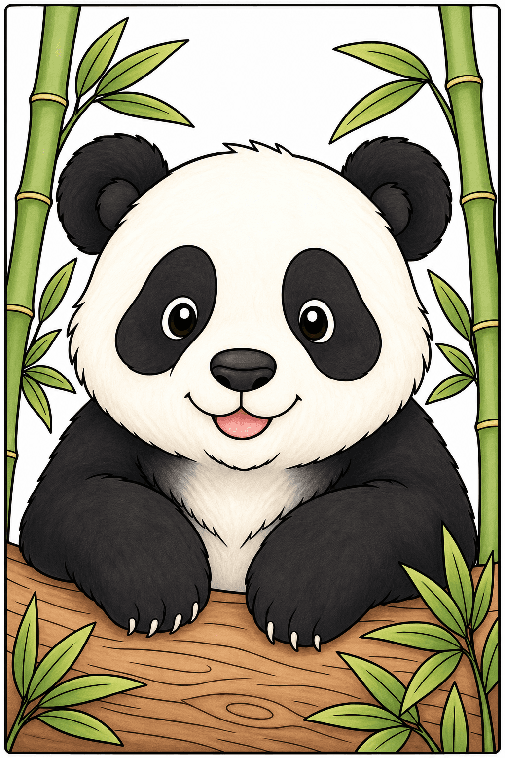 Smiling Panda Behind a Log storybook colorized preview