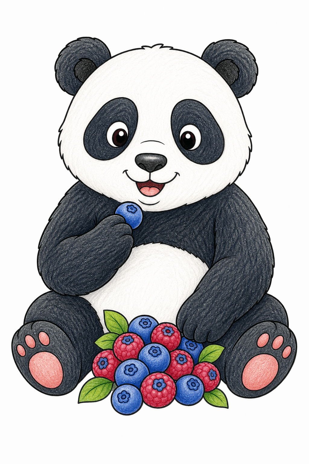 Panda Holding a Berry colored-pencil colorized preview