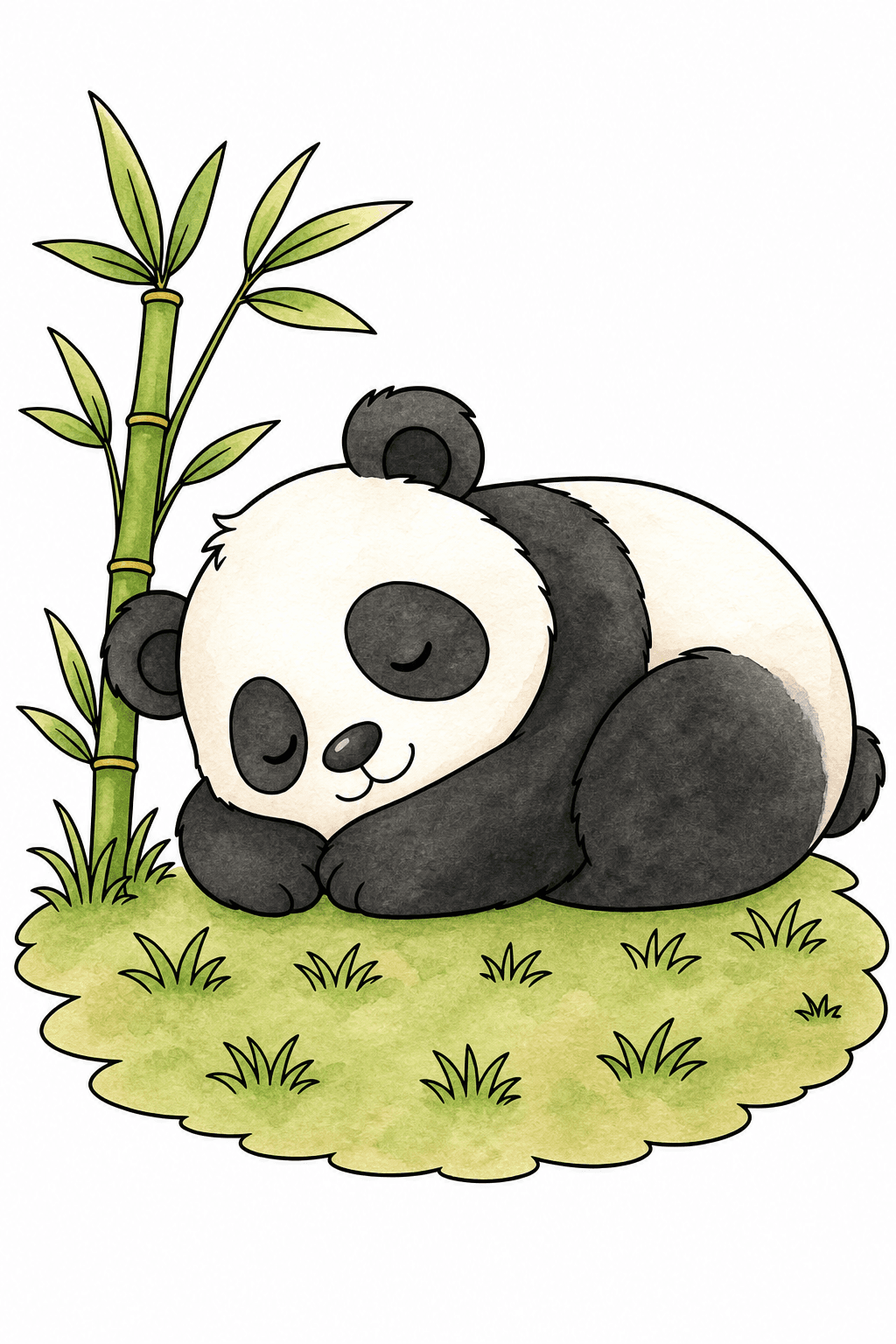Sleeping Panda Beside Bamboo watercolor colorized preview