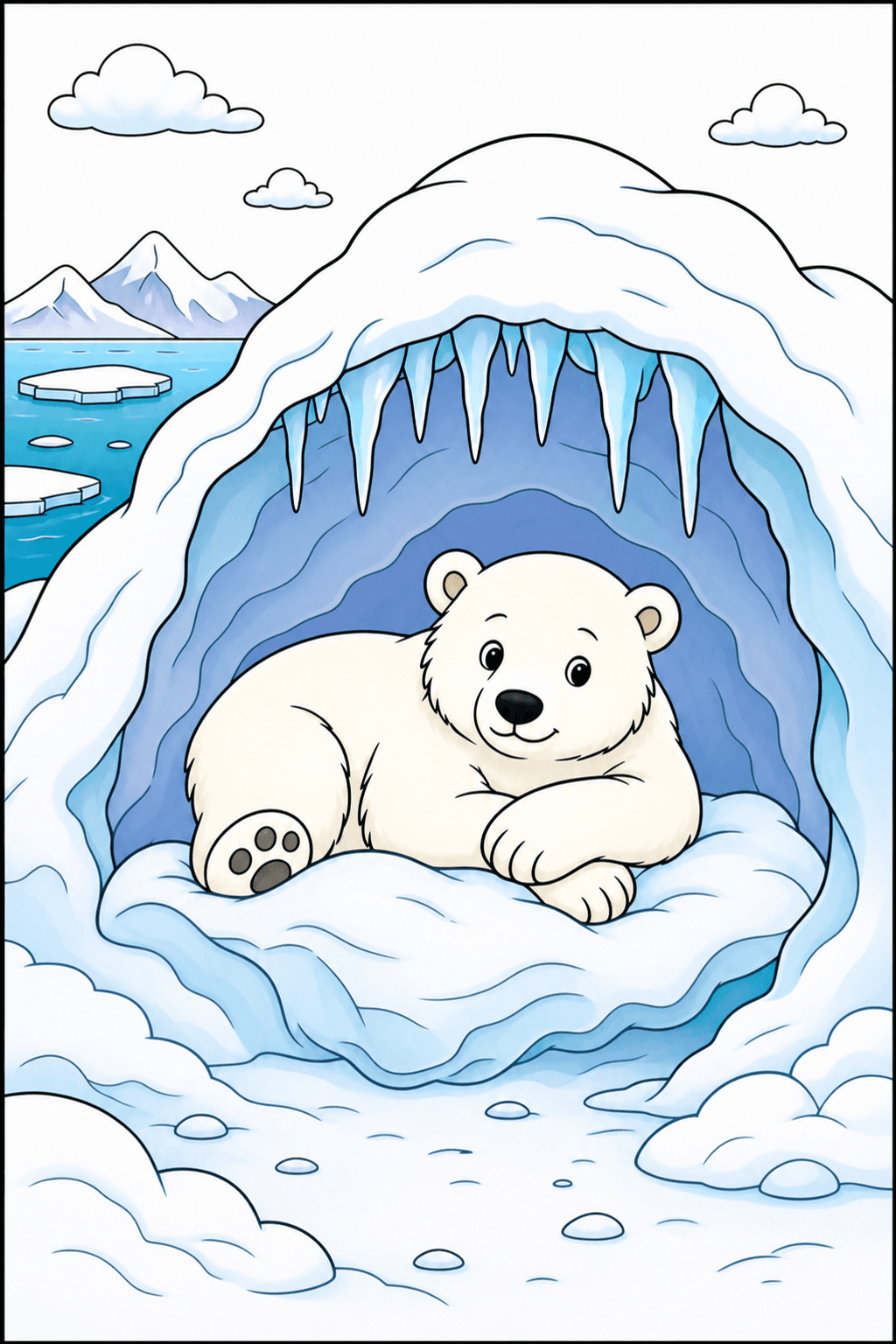Polar Bear Resting in a Snow Den clean-digital colorized preview