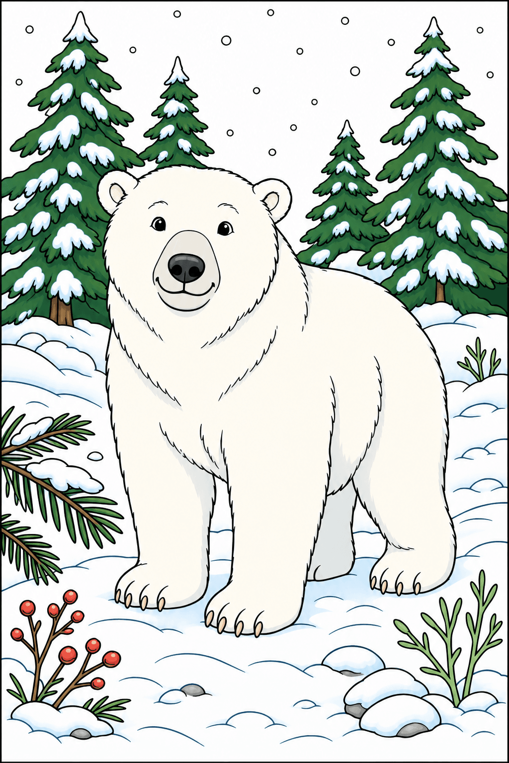 Polar Bear in a Snowy Pine Forest clean-digital colorized preview