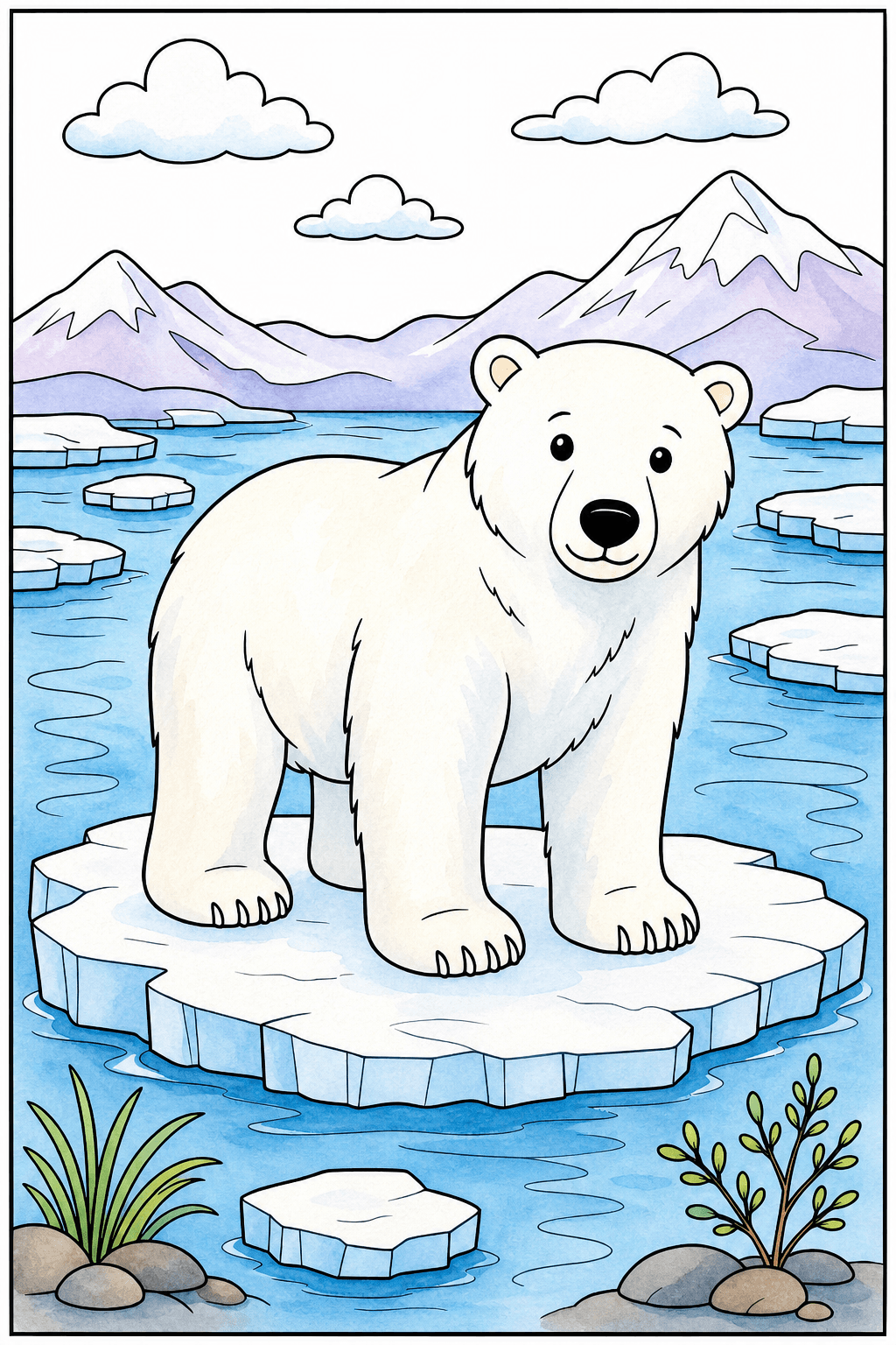 Polar Bear on Arctic Ice watercolor colorized preview