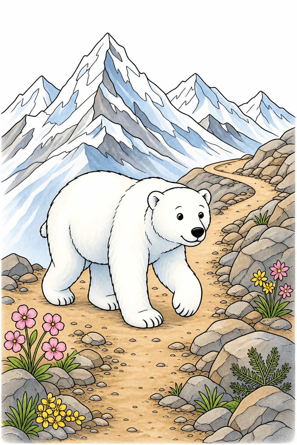 Polar Bear on a Mountain Trail storybook colorized preview