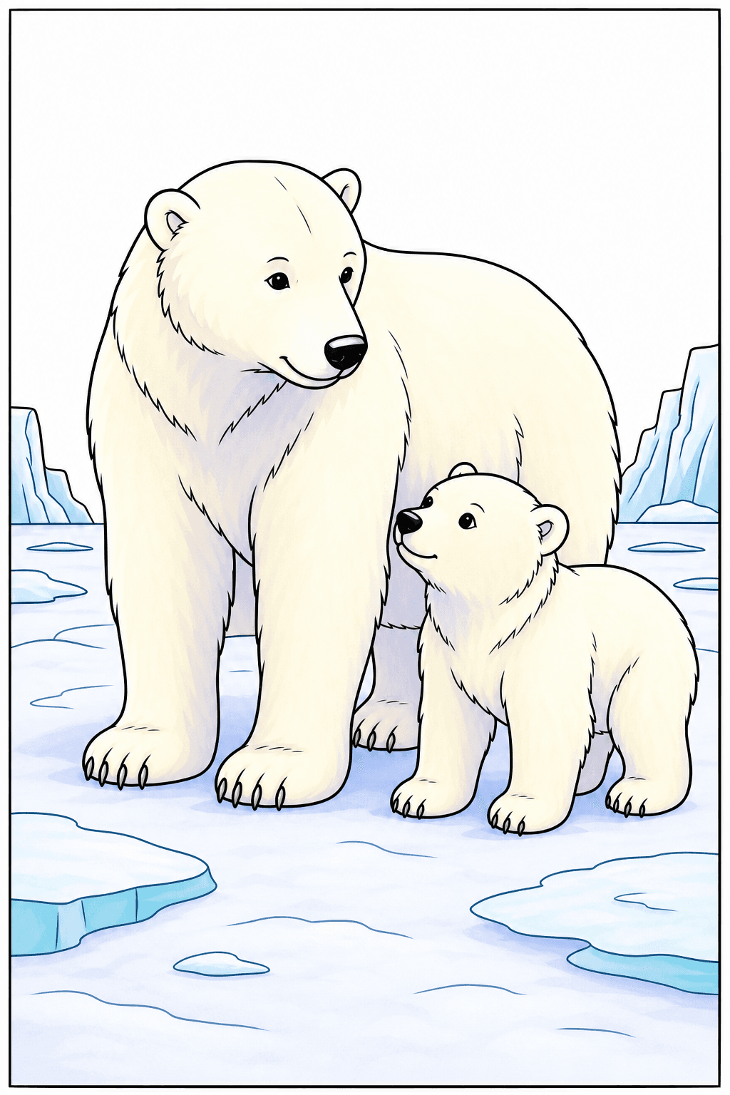 Polar Bear Parent and Cub on Arctic Ice clean-digital colorized preview