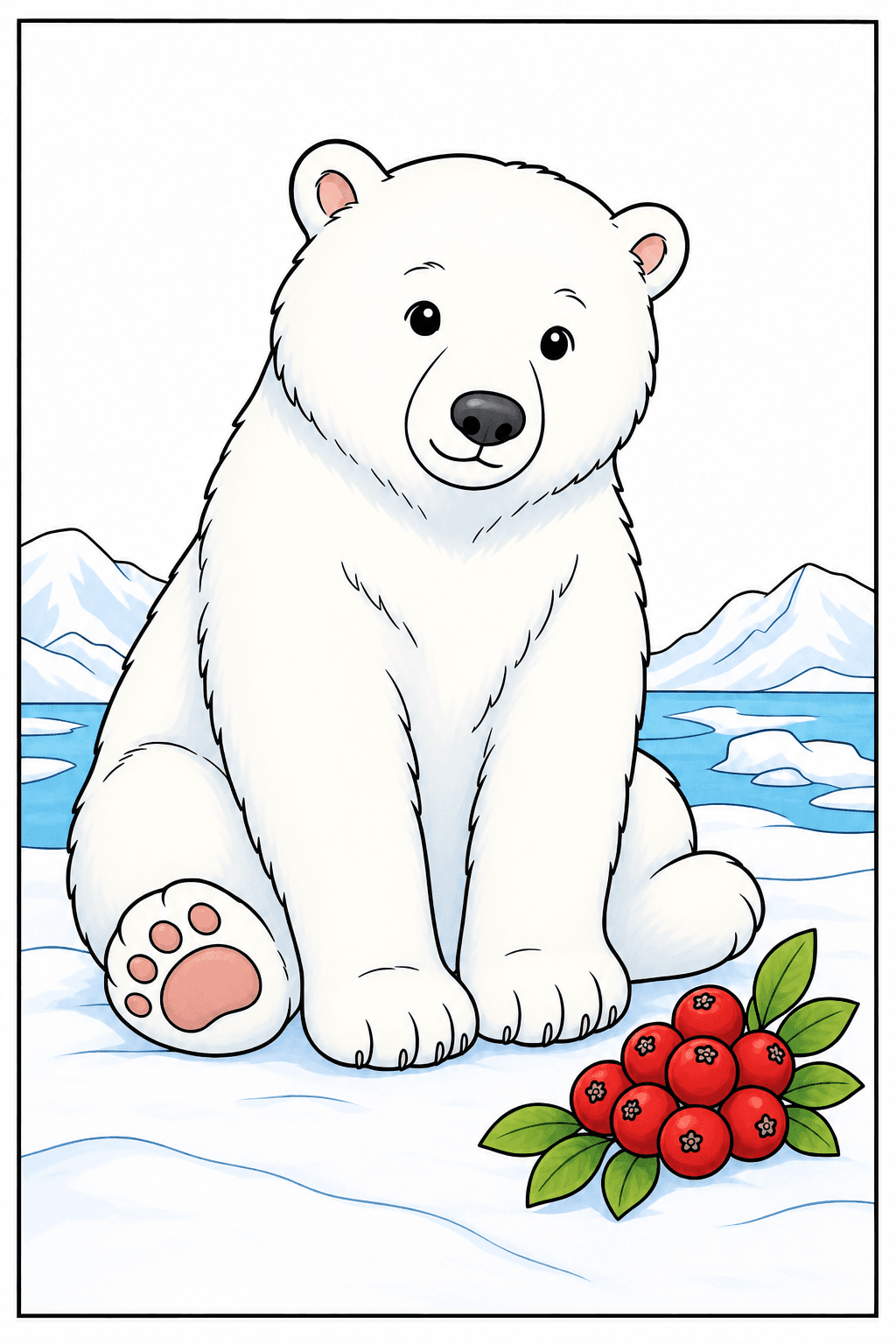 Sitting Polar Bear with Berries clean-digital colorized preview