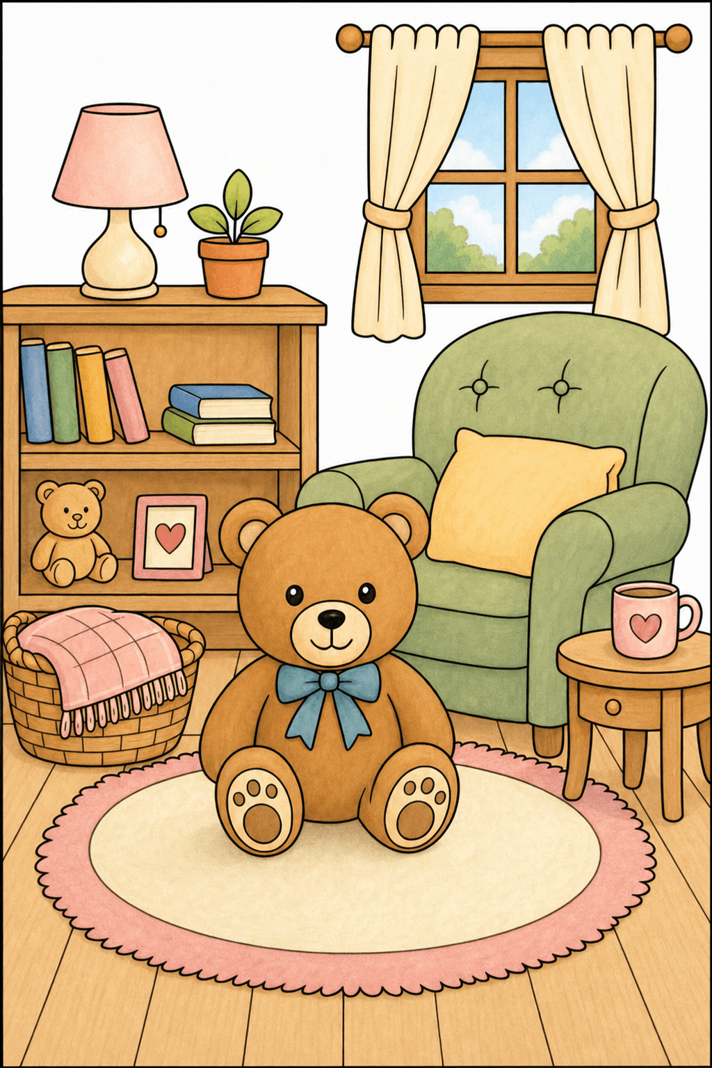 Teddy Bear in a Cozy Reading Room storybook colorized preview