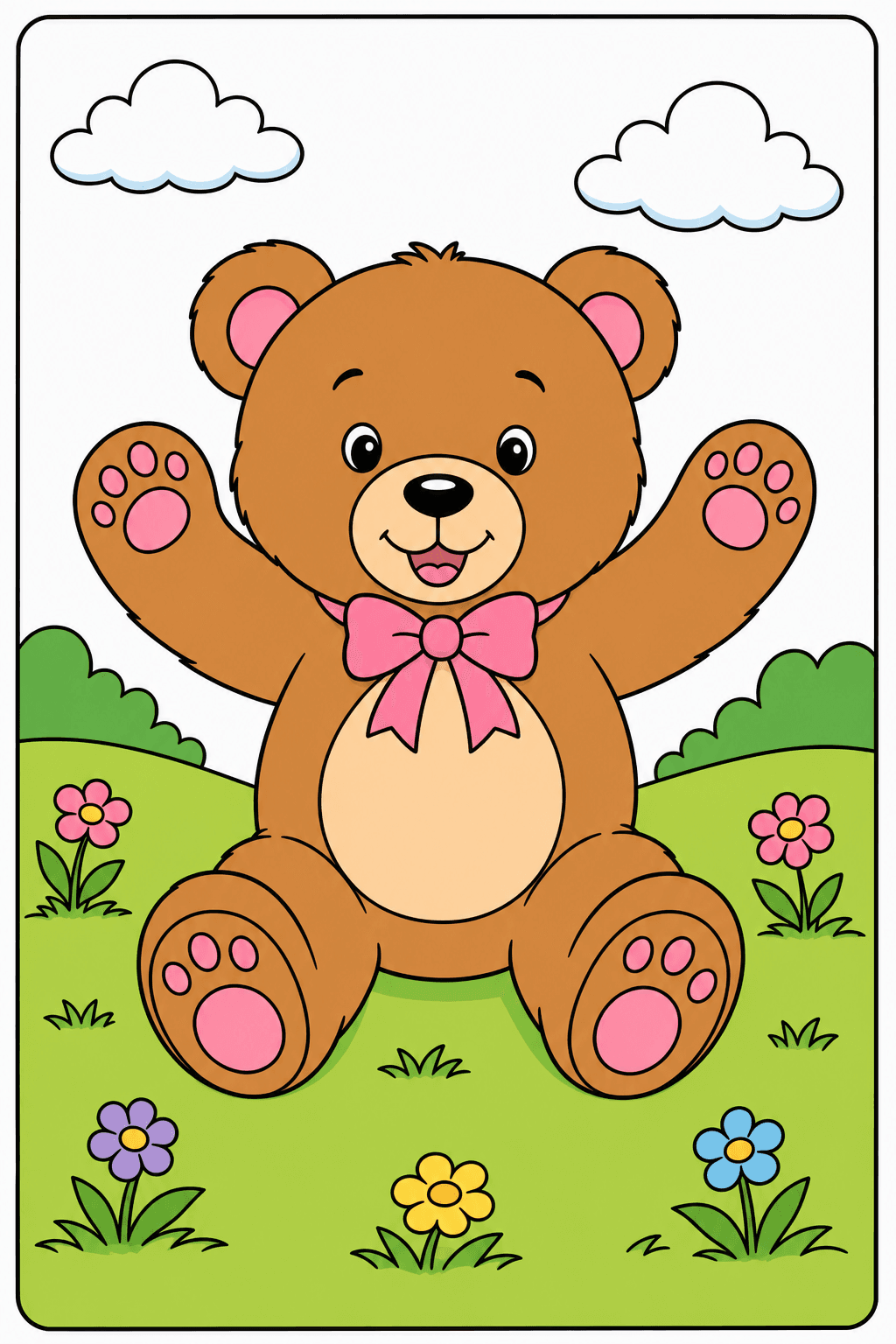Teddy Bear with Raised Paws and a Bow clean-digital colorized preview