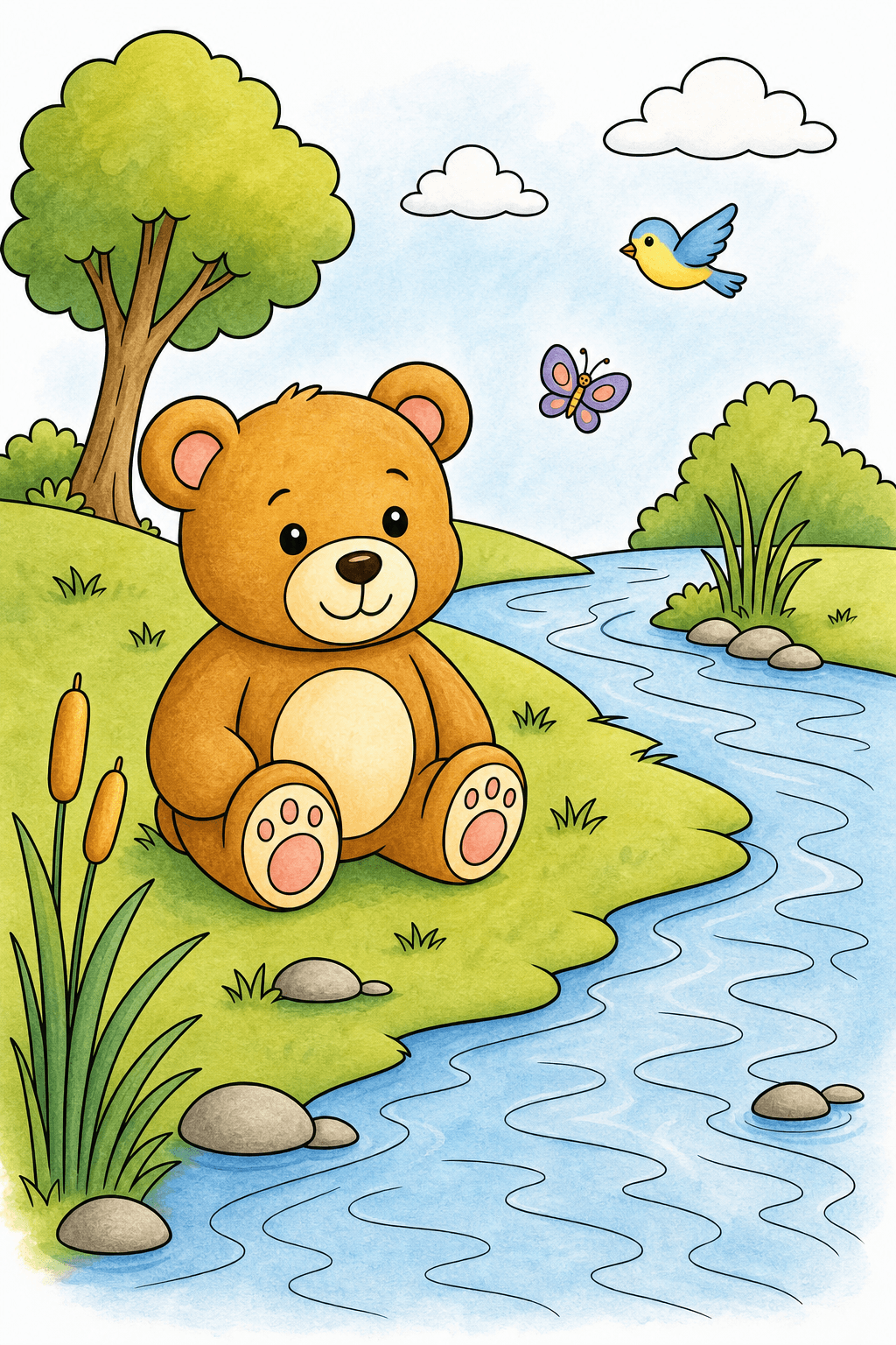 Teddy Bear by a Winding River storybook colorized preview