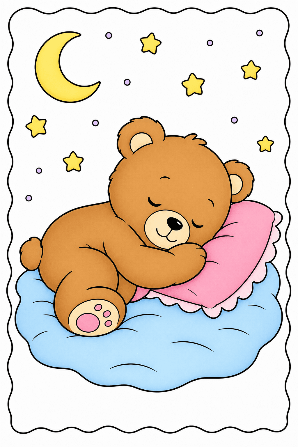 Sleeping Teddy Bear Under the Moon and Stars clean-digital colorized preview