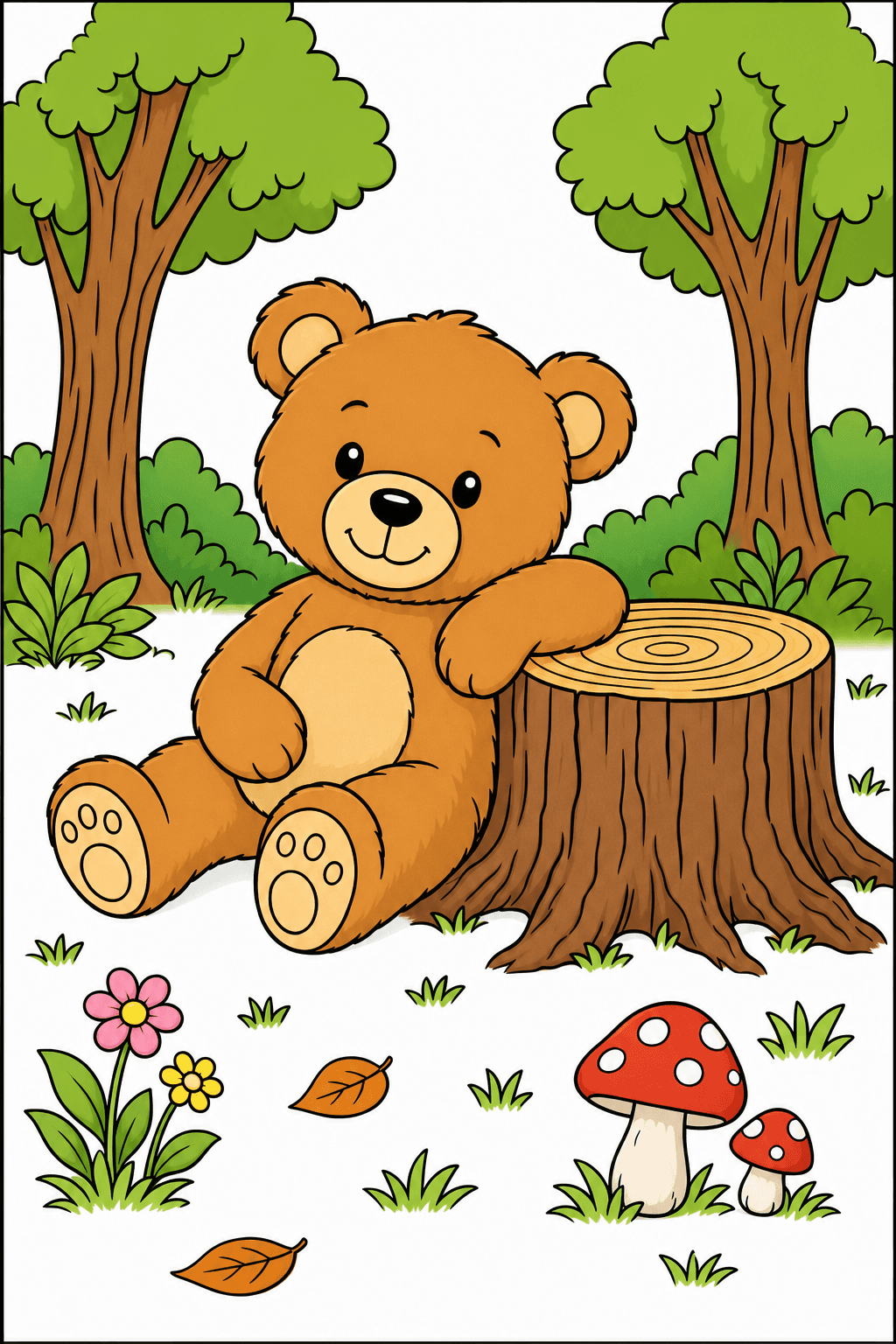 Teddy Bear Beside a Woodland Tree Stump clean-digital colorized preview