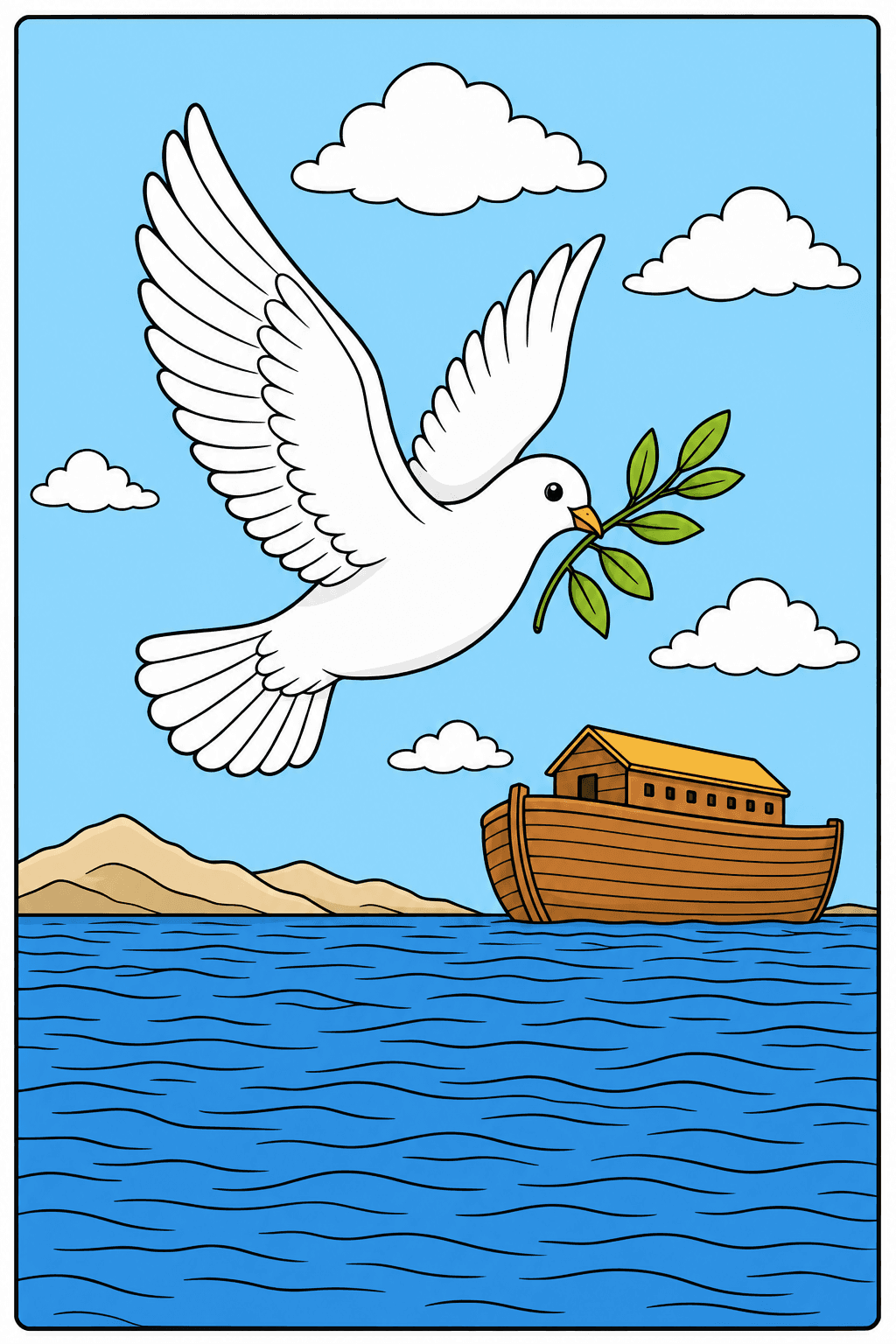 Dove Carrying an Olive Branch Above the Ark clean-digital colorized preview