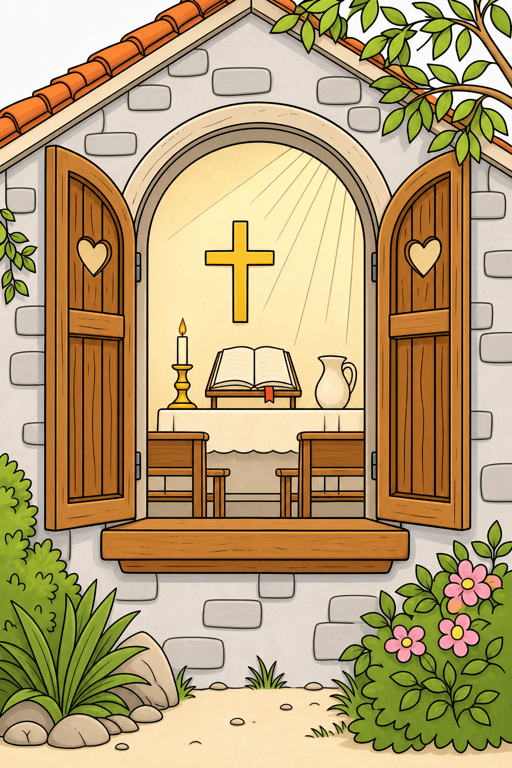Church Window Looking onto an Altar clean-digital colorized preview