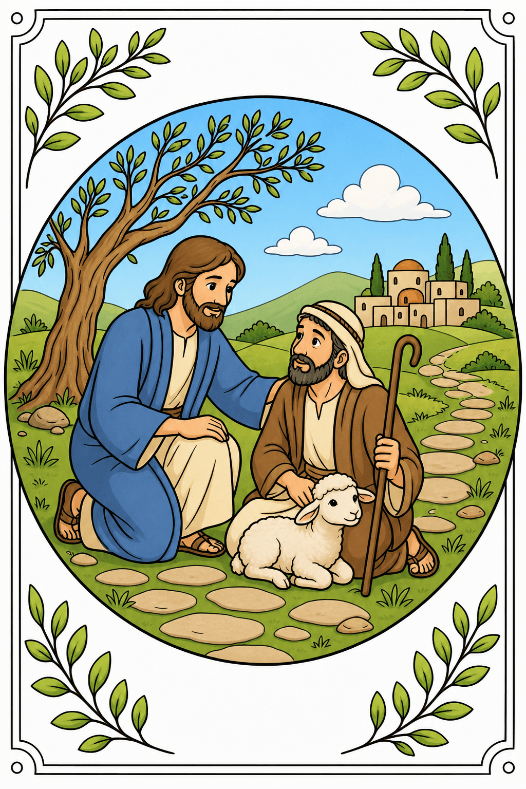 Robed Men and Lamb in a Countryside Bible Scene clean-digital colorized preview