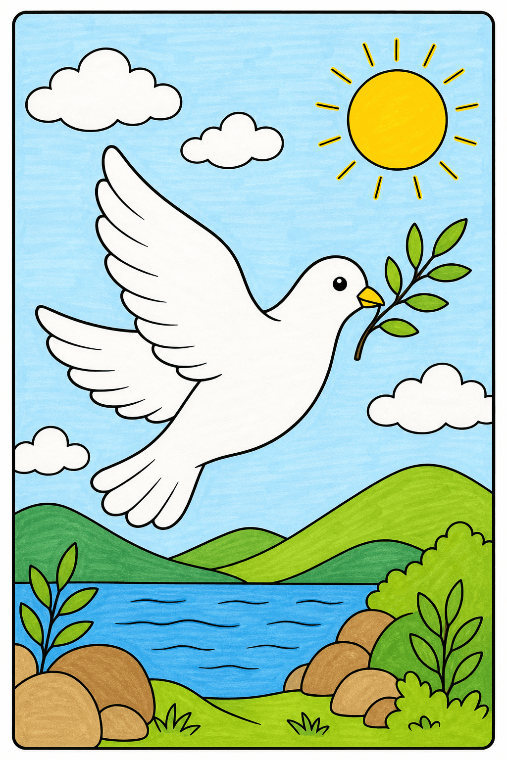 Dove Flying with an Olive Branch marker colorized preview