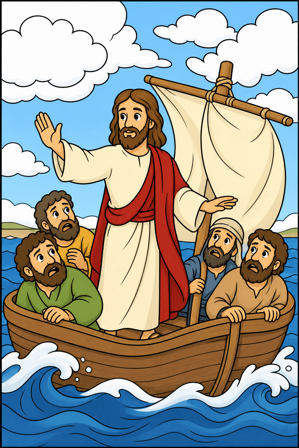 Simple Bible Jesus Calms Storm clean-digital colorized preview
