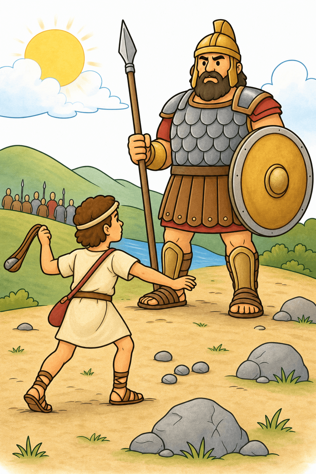 Simple Bible David and Goliath storybook colorized preview