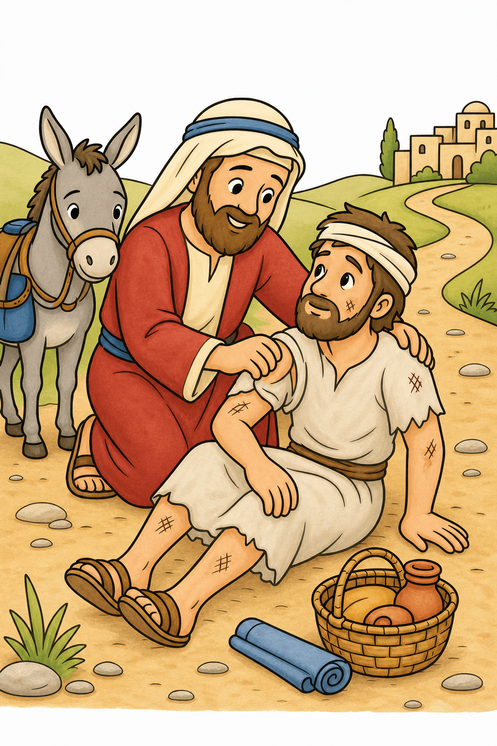 Simple Bible Good Samaritan storybook colorized preview