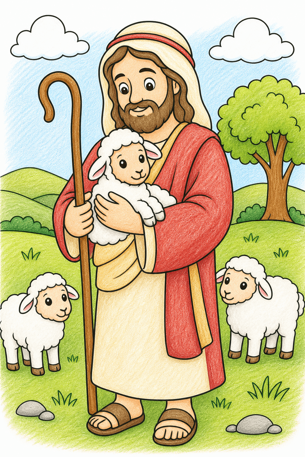 Simple Bible Good Shepherd Bible colored-pencil colorized preview