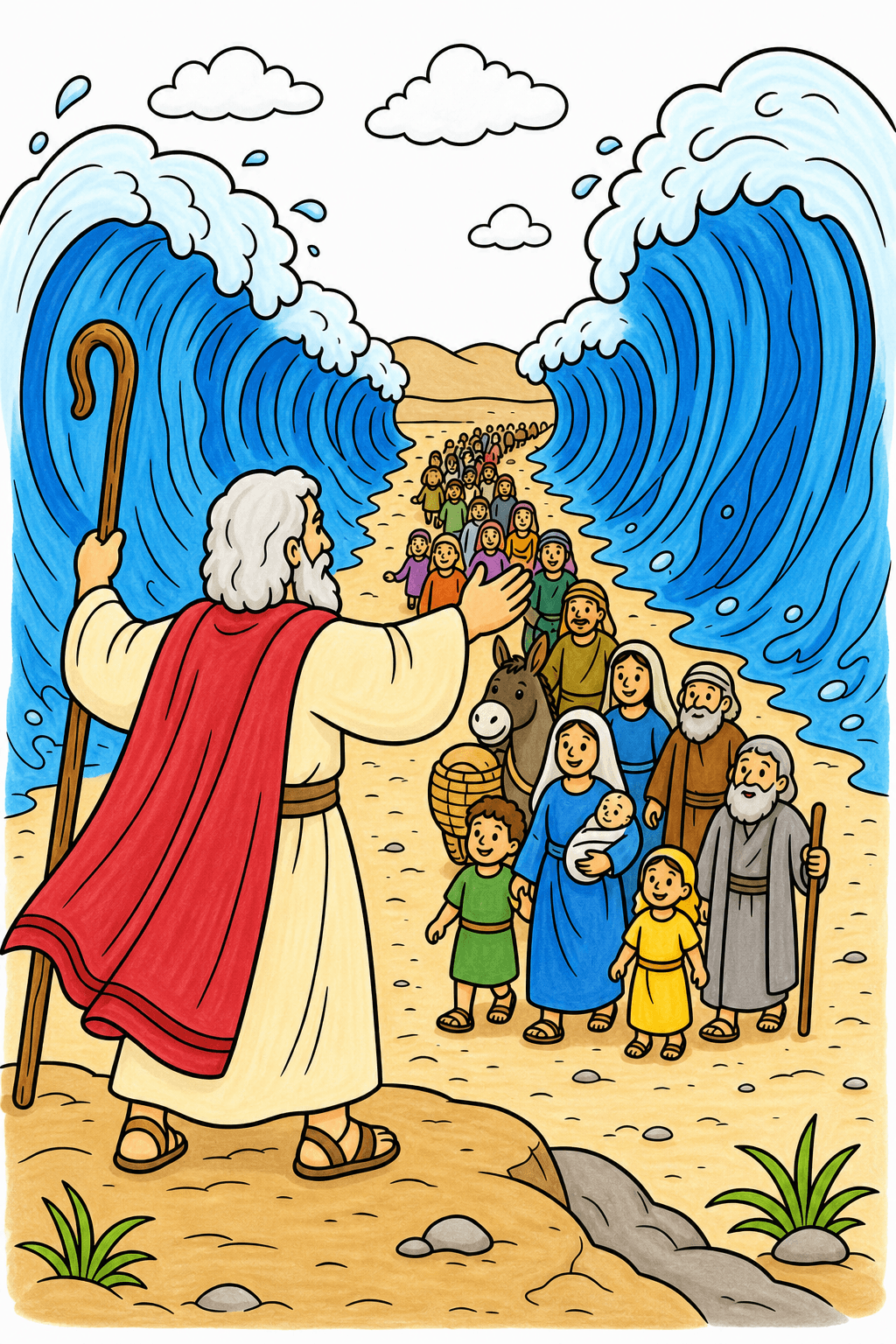 Simple Bible Moses Red Sea Parting marker colorized preview